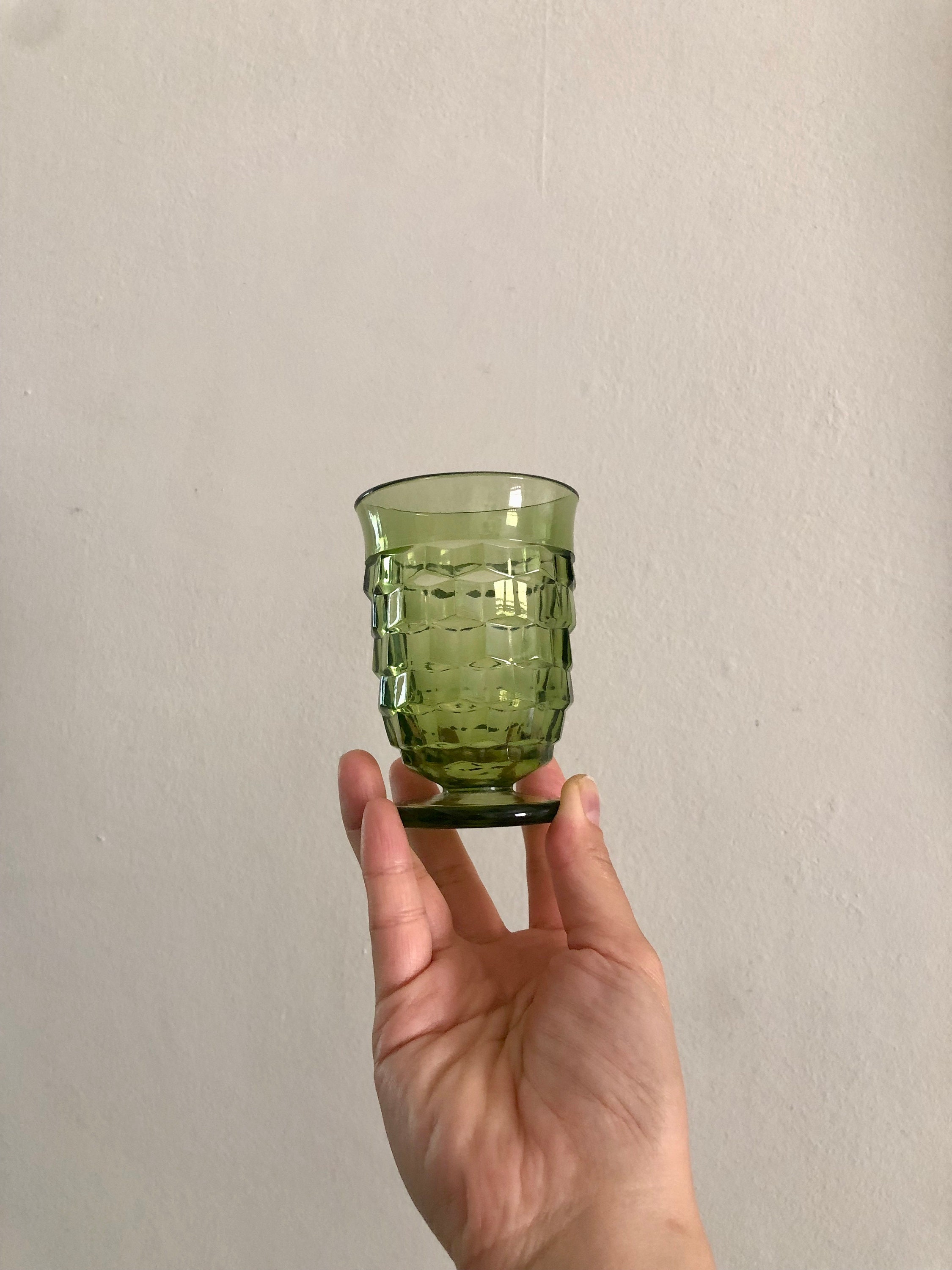 Vintage Green Glass Cup Barware Whiskey Glass Drinking Etsy