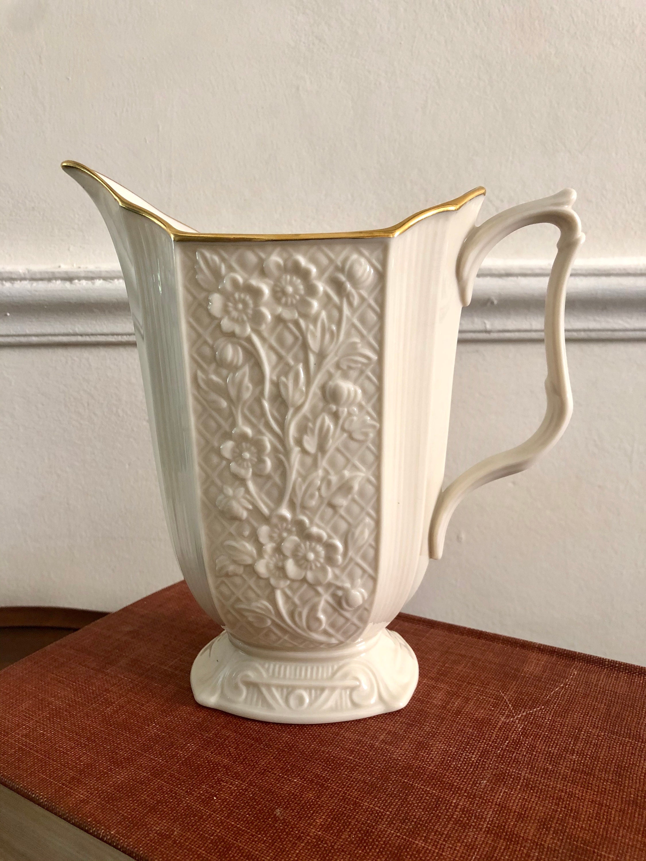 Vintage Lennox Pitcher & Chip and Dip Plate Hand Painted 24K Gold