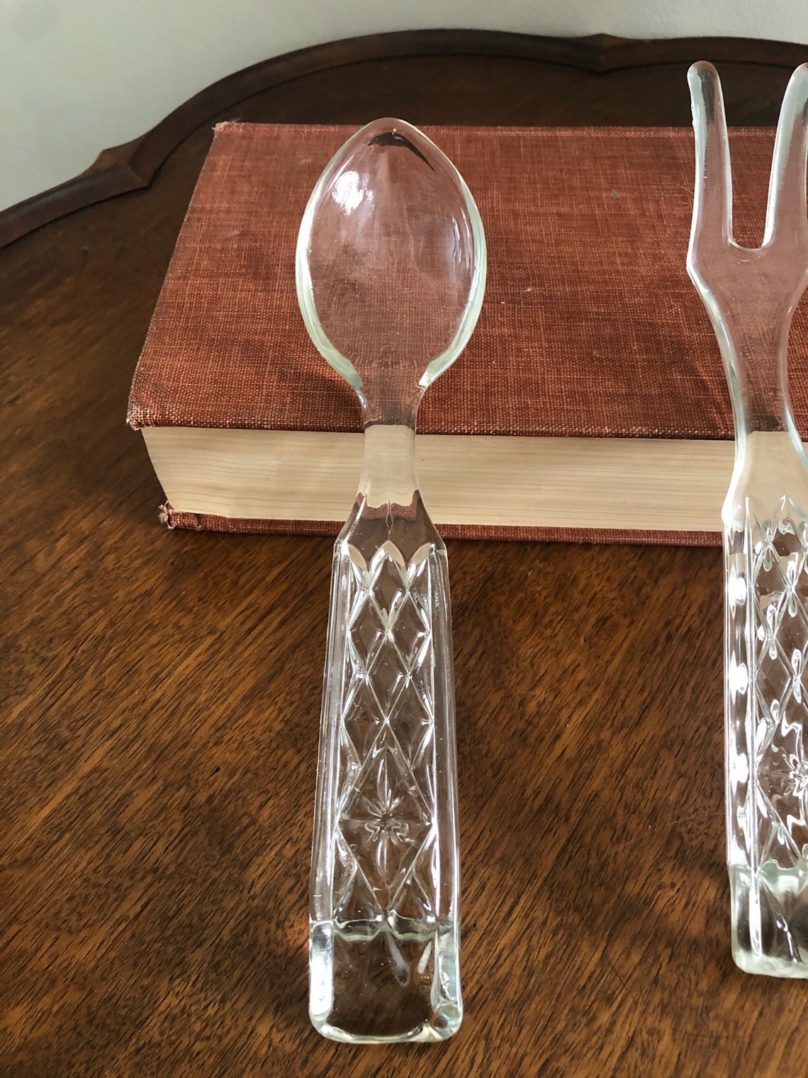 Vintage Glass Spoon & Fork Salad Servers Fostoria American Etsy