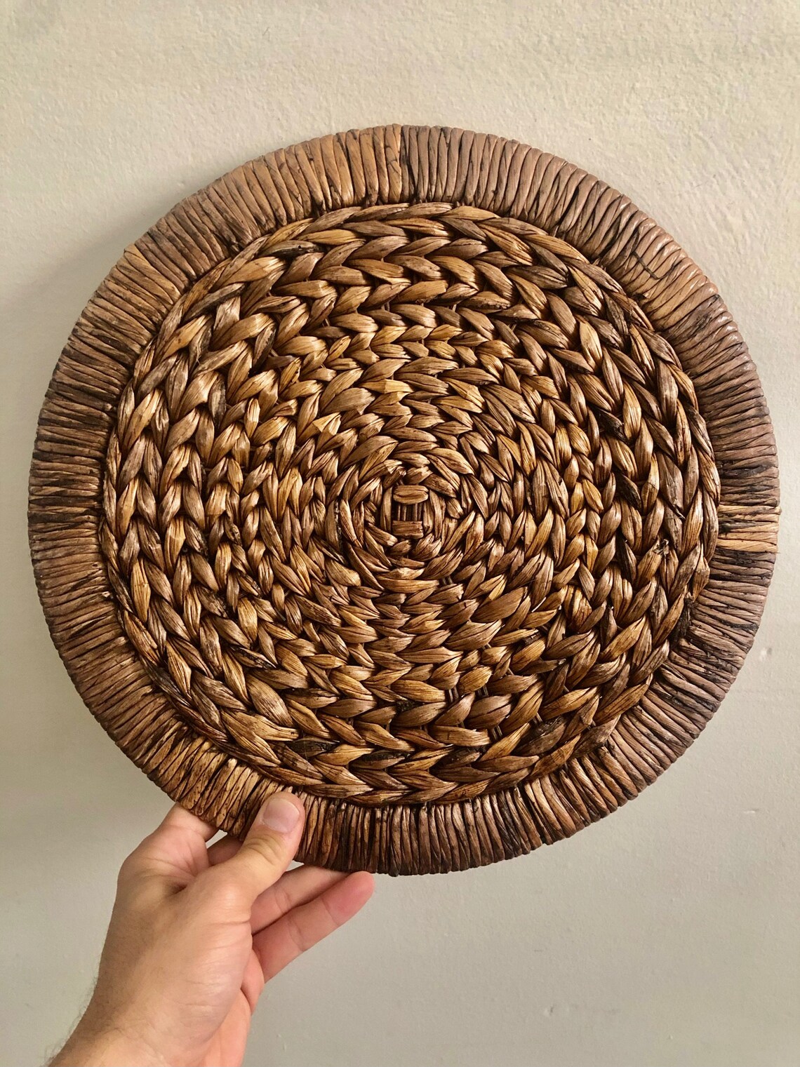 Vintage Circular Woven Placemats Set of 9 Reed Placemats Etsy