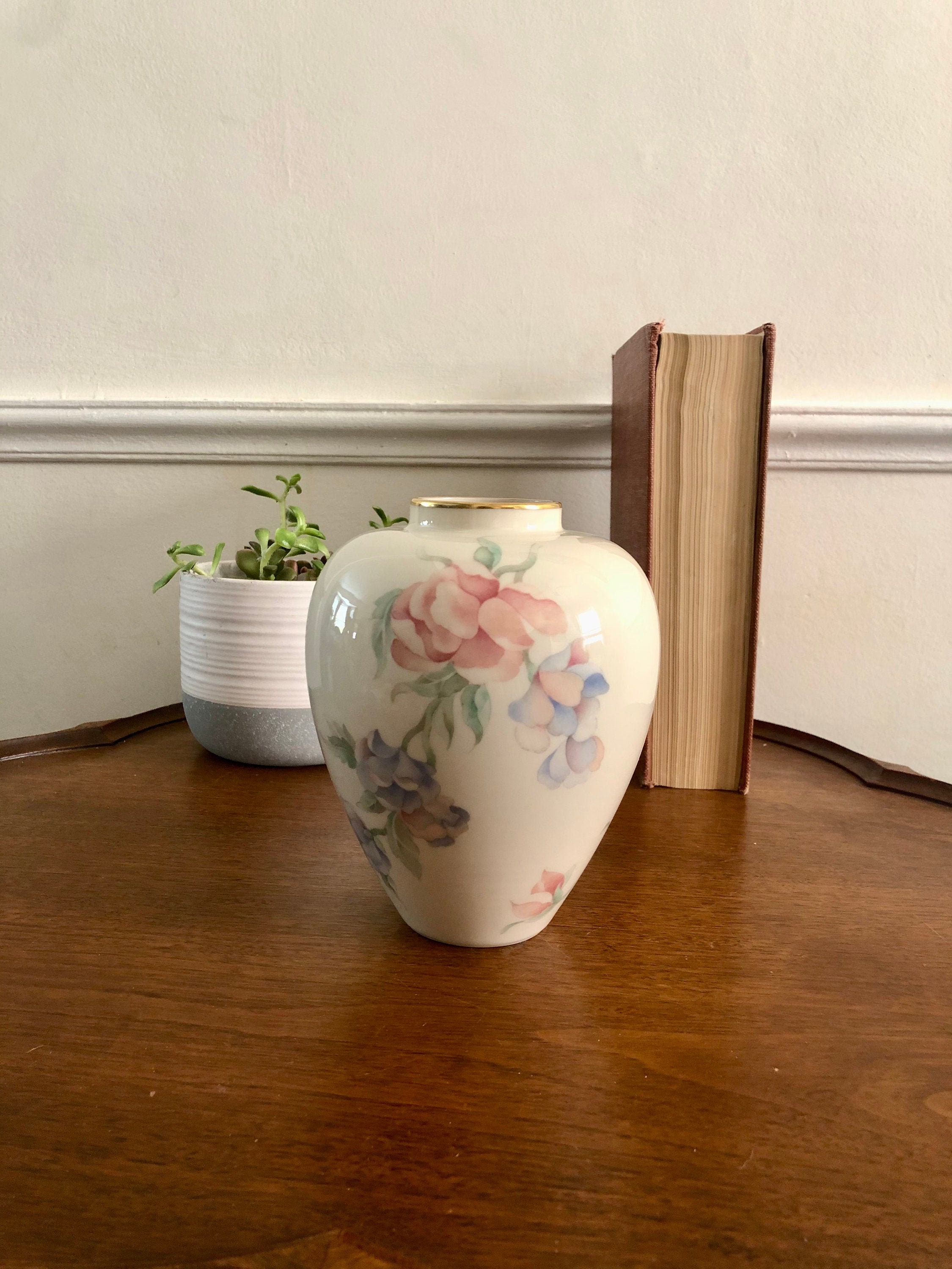 Vintage Floral Bud Vase Lennox Vase 24k Gold Rim Shabby Etsy