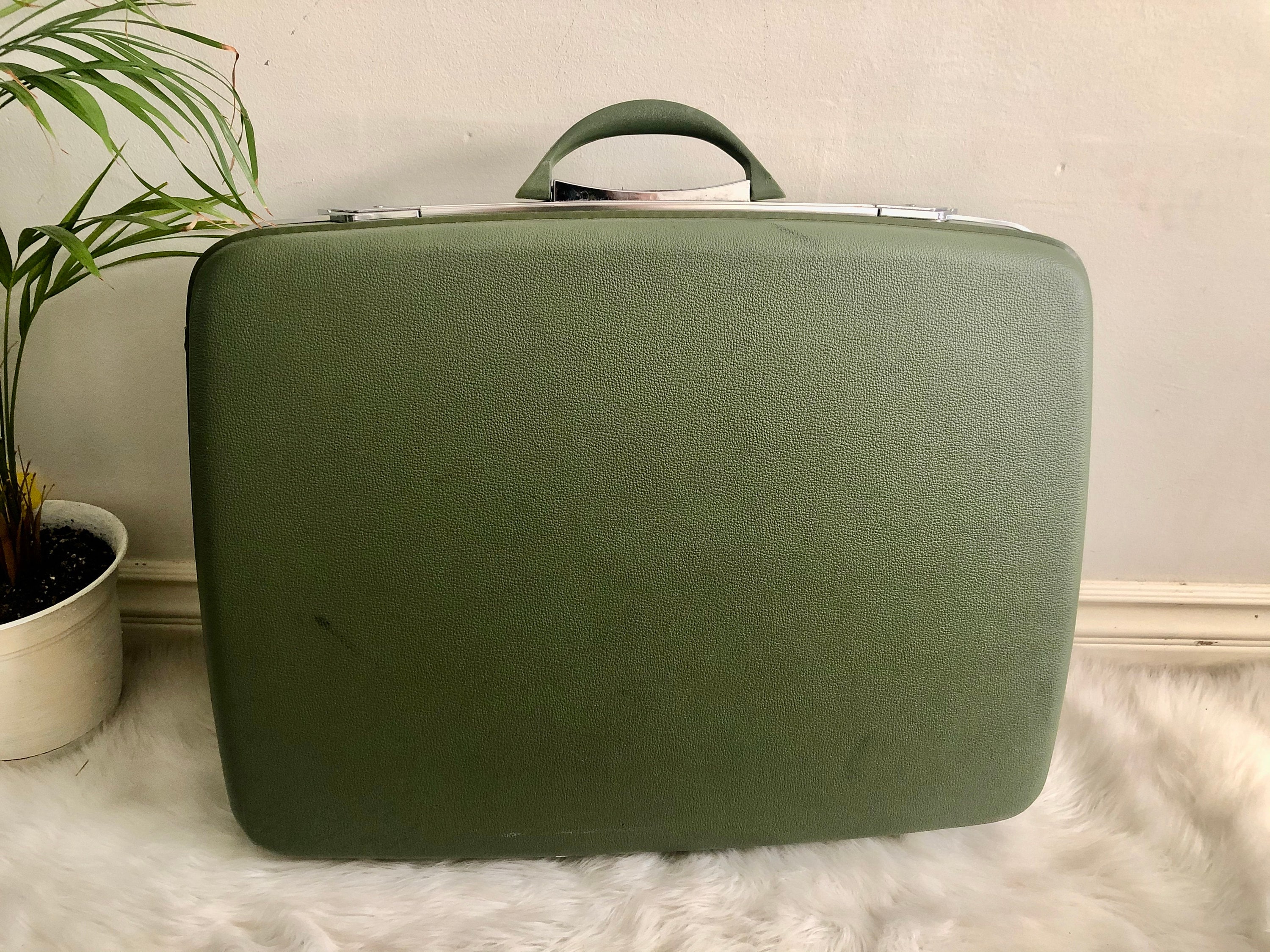 Vintage Travel Smart Olive Suitcase Luggage Train Luggage 