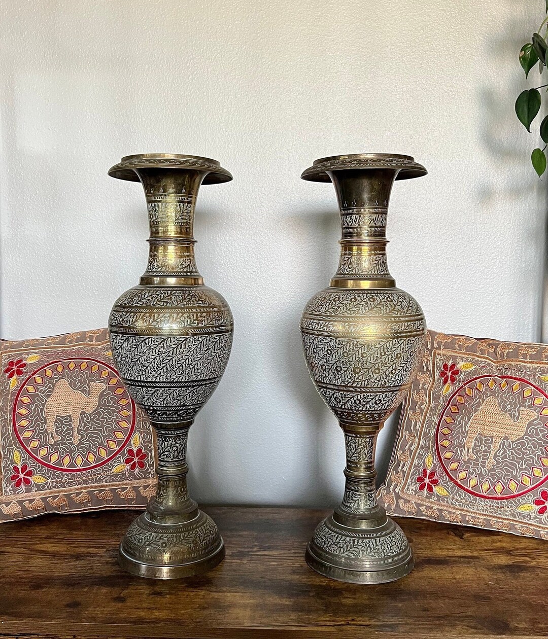Vintage Large Brass Vases 2 Indian Brass, Middle Eastern Decor, Brass