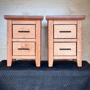 Handmade Cherry Bedside Table: Mid-Century Modern Nightstand with Hidden Storage