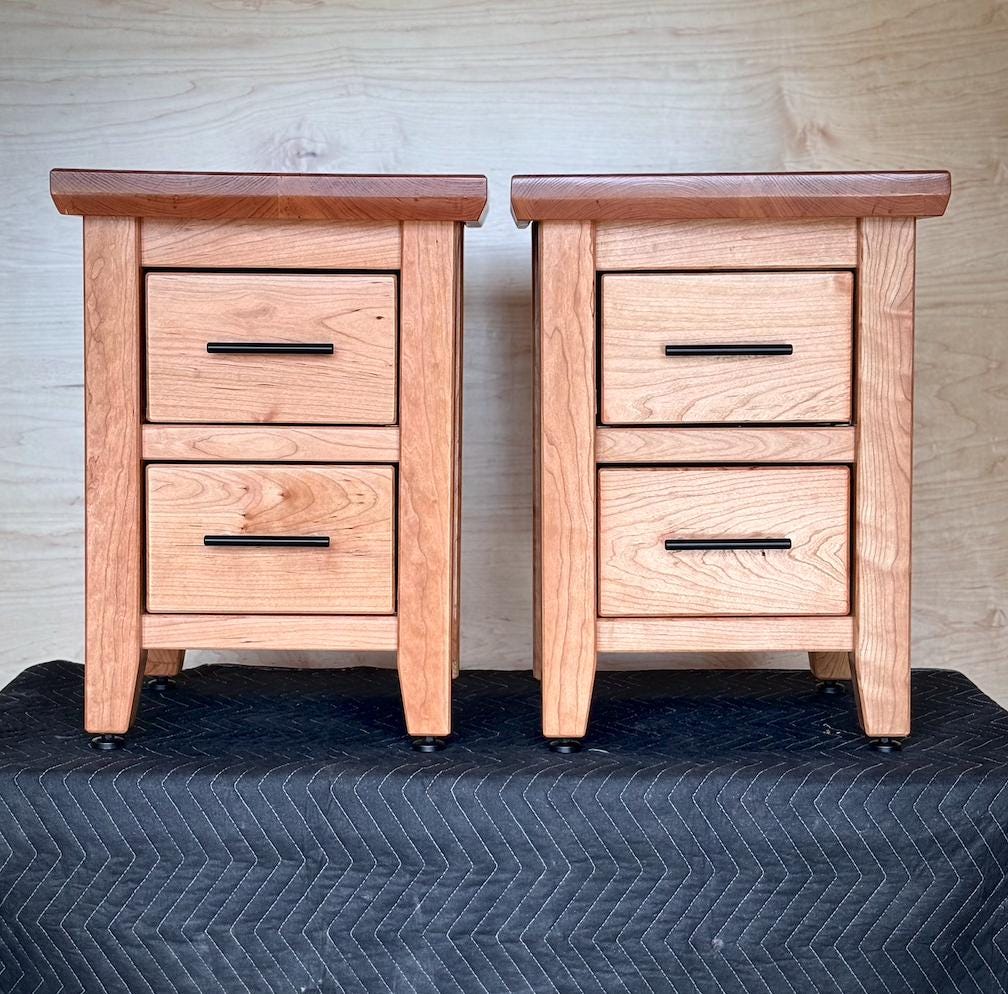 Cherry Bedside Table - End Table With Hidden Storage - Night stand - Hardwood side table - Table with drawers - Mid century table