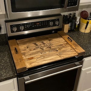 Monogrammed Rustic Pine Stove Cover: Farmhouse Noodle Board, Kitchen Decor