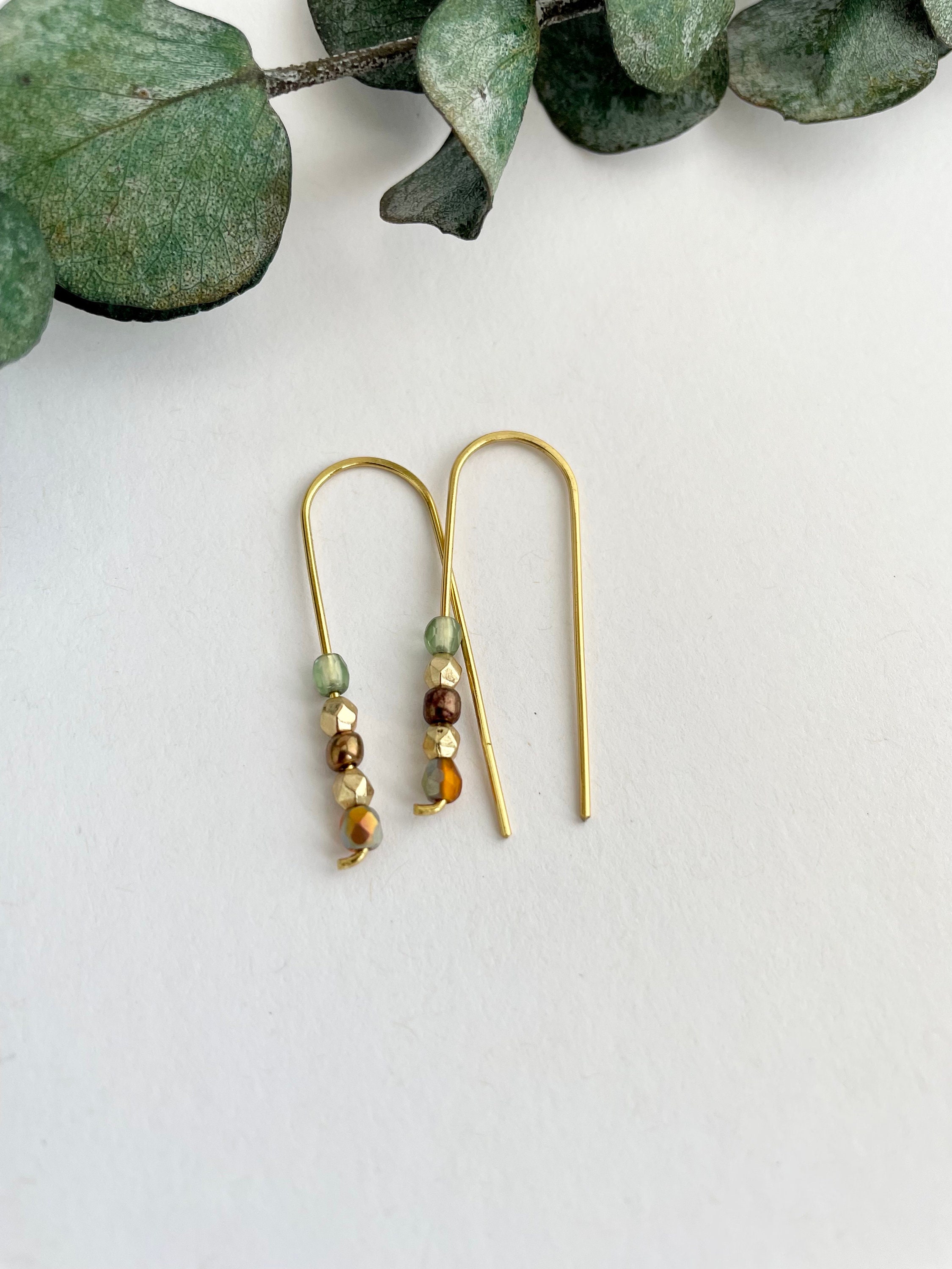 Beaded Threader Earrings Horshoe Earrings Minimalist Earrings U Shaped Earrings Boho Earrings