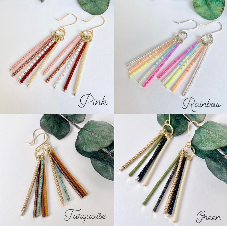 Beaded Dangle Earrings Glass Bead Earrings Seed Bead Earrings Simple Beaded Earrings Colorful
