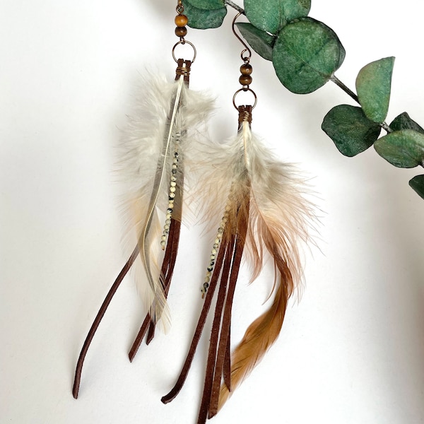 Beaded Boho Feather Earrings | Boho Chic Earrings | Boho Drop Earrings | Handmade Earrings | Gifts For Her | Date Night