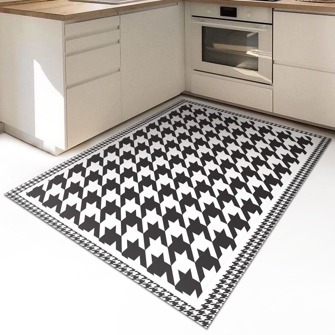 Modern Kitchen Rug / Black and White Pattern Etsy