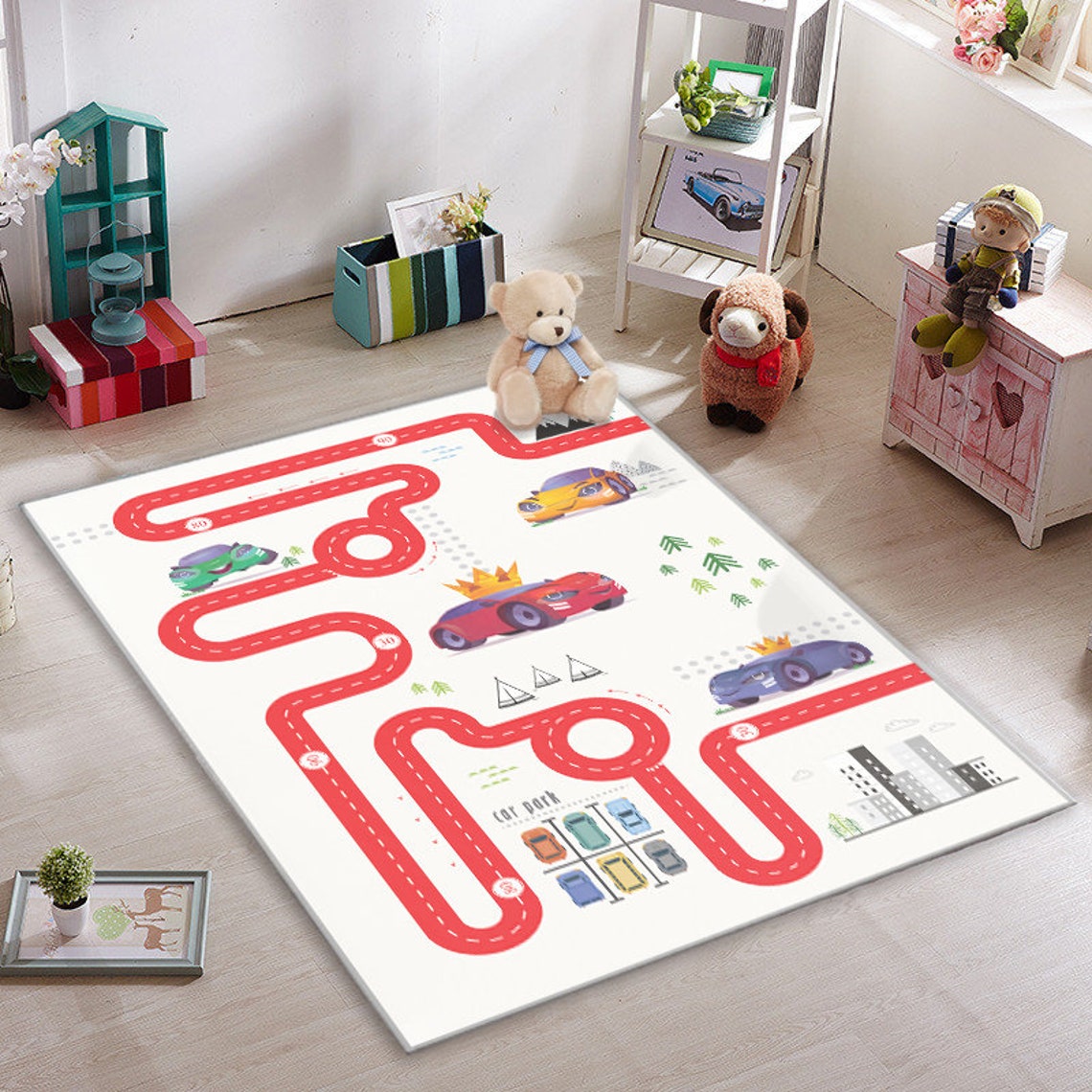 Kids Rug / Red Road With Cars Children's Room Play Rug / Etsy