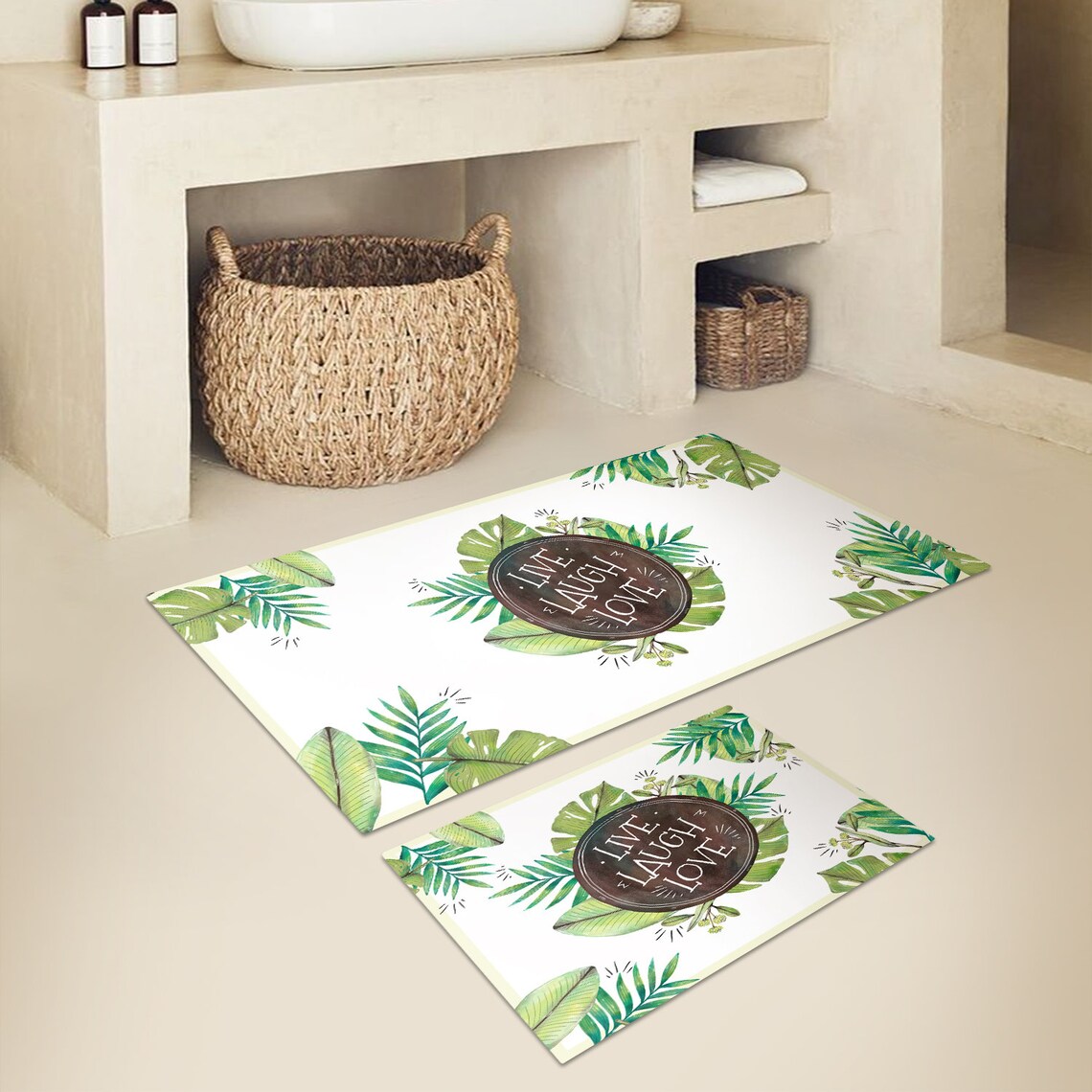 Green Leaves Bath Mat Set / Double Bath Mat Set Etsy