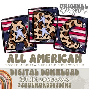 オールアメリカン レオパード ペリウィンクル ボックス入りデジタルアルファセット、7月4日、クリエイター向けアルファ、PNG、オリジナルデザイン