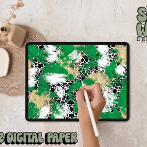 Kelly Green/Gold Glitter Spots Mashup Brushstroke Carta digitale, 12"x12" Carta digitale per sublimazione, PNG, Design originale