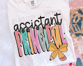 Assistant Principal Doodle Pencil Sublimation Design, Back To School Design for Sublimation, PNG, Original Design