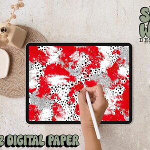 Carta digitale con pennellate di dalmata glitterata rossa/argento, carta digitale 12"x12" per sublimazione, PNG, design originale