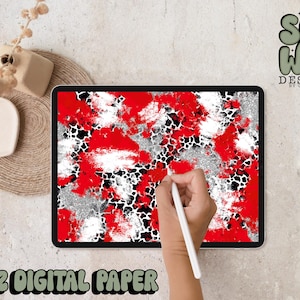 Carta digitale con pennellate di mashup di glitter rosso/argento, carta digitale 12"x12" per sublimazione, PNG, design originale