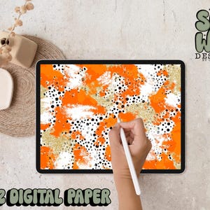 Carta digitale con pennellate di dalmata arancione/oro glitterata, carta digitale 12"x12" per sublimazione, PNG, design originale