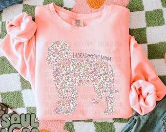 Labradoodle hondenmoeder bloemensublimatieontwerp, hondenmoederontwerp voor sublimatie, png, origineel ontwerp