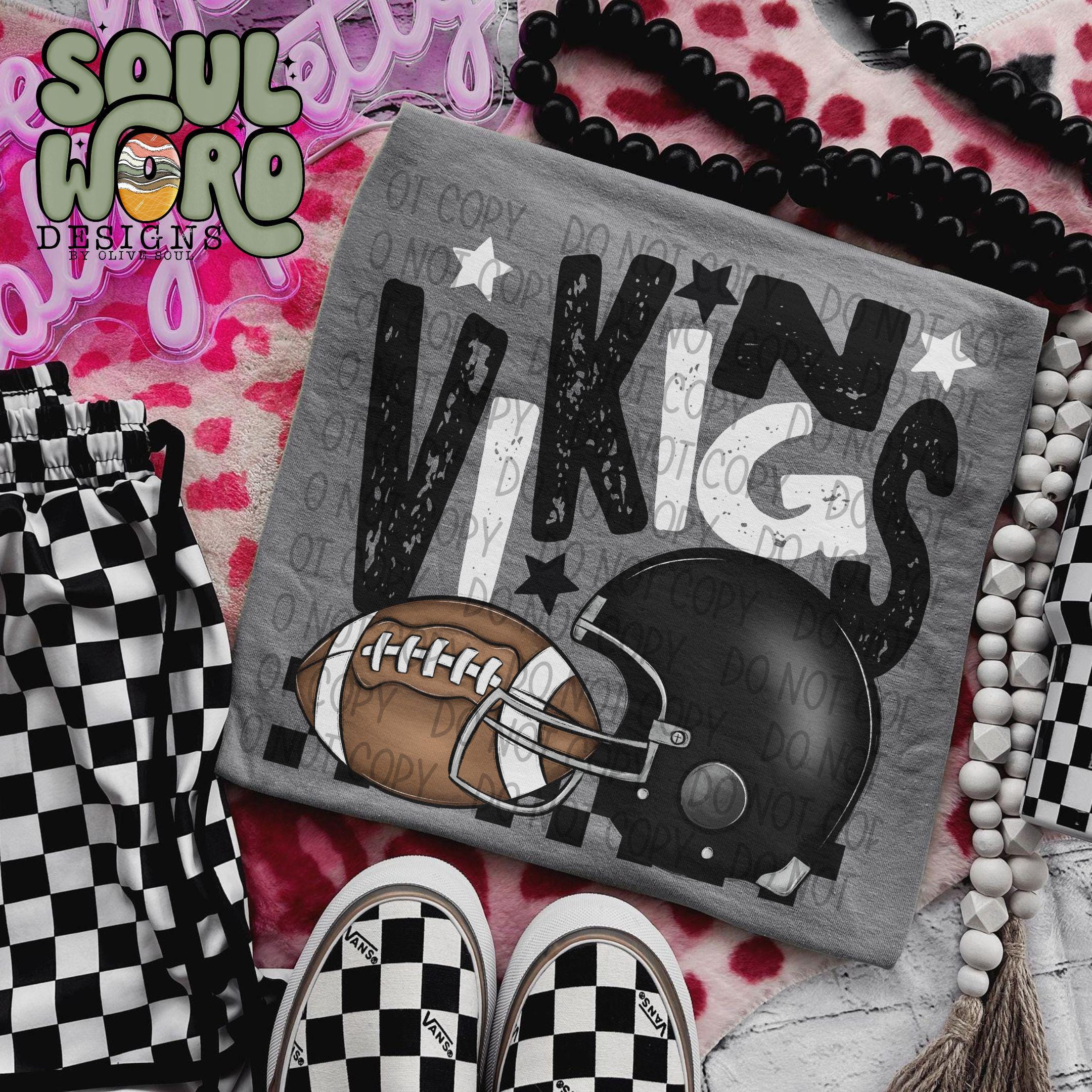 Vikings Black/White Football & Helmet Sublimation Design, Sports Sublimation, PNG, Original Design