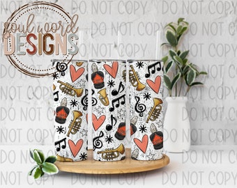 Band Collage Orange Skinny Straight Tumbler Design - DIGITAL DOWNLOAD - Original Designer!
