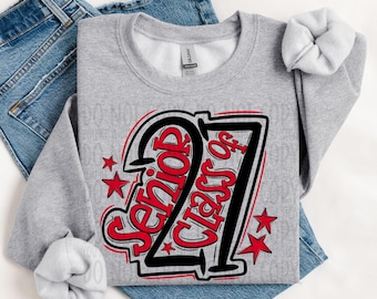 Senior Class of 2027 Doodle Design | Back to School Shirt Graphic | Black & Red Graduation PNG | Digital Download