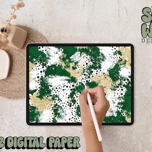 Carta digitale con pennellate di dalmata verde scuro/oro glitterato, carta digitale 12"x12" per sublimazione, PNG, design originale