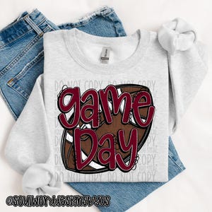 Game Day Hand Drawn Football Maroon Sublimation Design, Sports Sublimation, PNG, Original Design