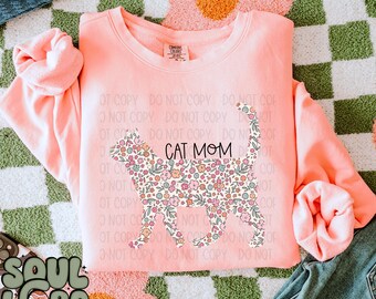 Cat Mom Floral (Stojący) Projekt sublimacji, Projekt mamy do sublimacji, PNG, Oryginalny projekt