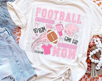 Football Mom Black/Pink Sublimation Design, Preppy Sports Sublimation, PNG, Original Design