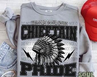 Welcome To Our House Chieftain Head Dress Pride Sublimation Design, Sports Sublimation, PNG, Original Design