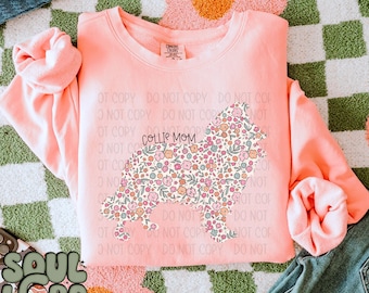 Collie Dog Mom Floral Sublimation Design, Dog Mom Design for Sublimation, PNG, Original Design