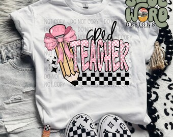 SPED Teacher Pencil Pink Bow Sublimation Design, Back To School Design for Sublimation, PNG, Original Design