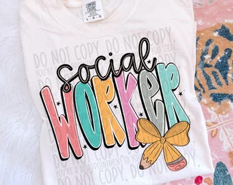 Social Worker Doodle Pencil Sublimation Design, Back To School Design for Sublimation, PNG, Original Design