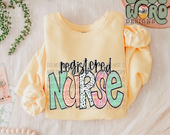 Registered Nurse Bright Doodle Sublimation Design, Healthcare Occupation Design for Sublimation, PNG, Original Design