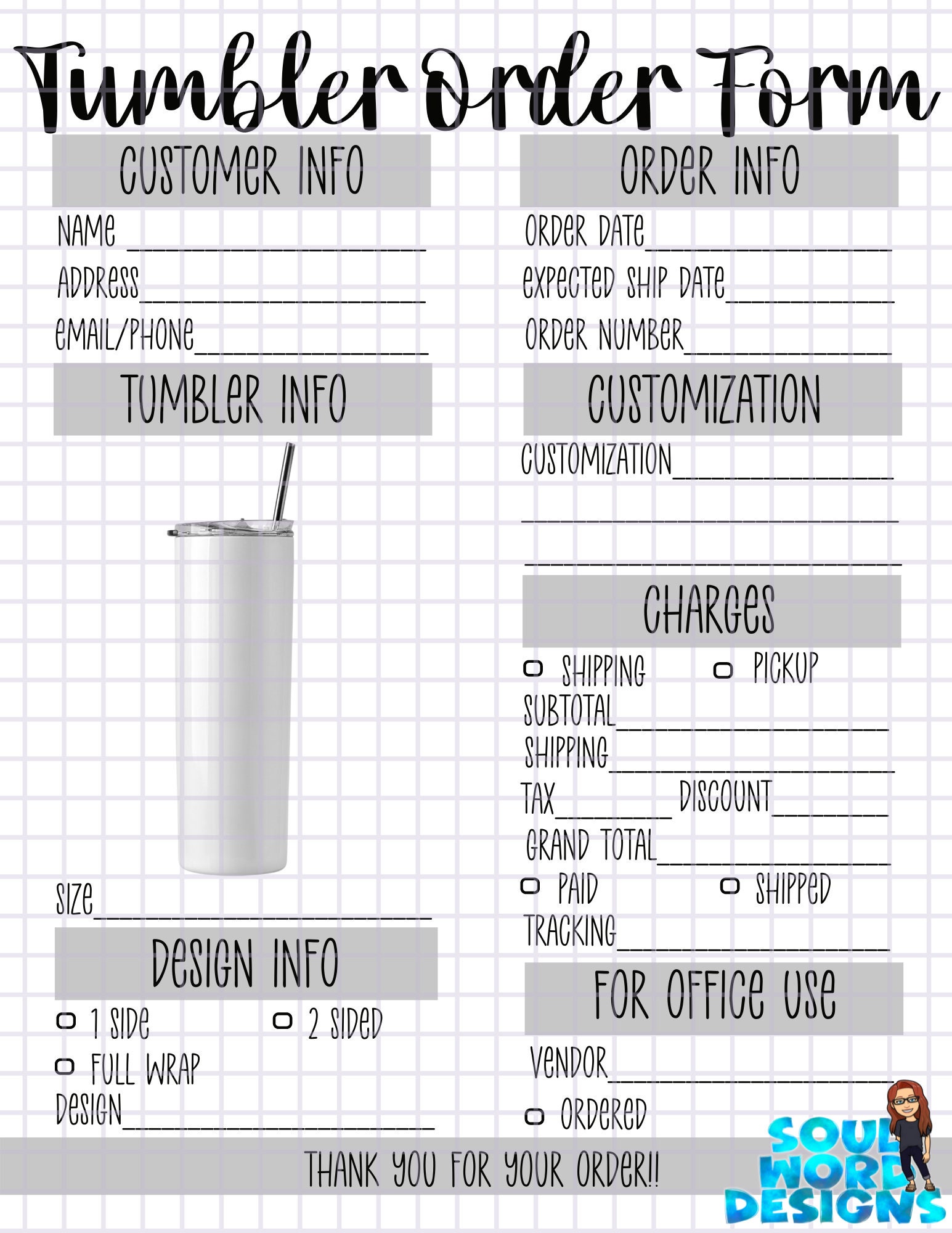 Custom Tumbler Order Form BLACK Etsy