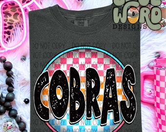 Cobras Checker Circle Mascot Name Sublimation Design, Sports Sublimation, PNG, Original Design