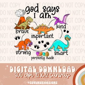 God Says I Am Dinos Sublimation Design, Kids Sublimation, PNG, Original Design