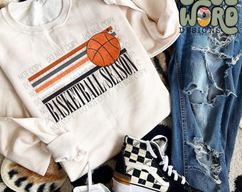 Basketball Season Retro Stripe Sublimation Design, Sports Sublimation, PNG, Original Design