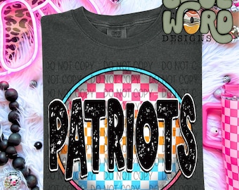 Patriots Checker Circle Mascot Name Sublimation Design, Sports Sublimation, PNG, Original Design