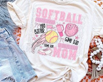 Softball Mom Black/Pink Sublimation Design, Preppy Sports Sublimation, PNG, Original Design