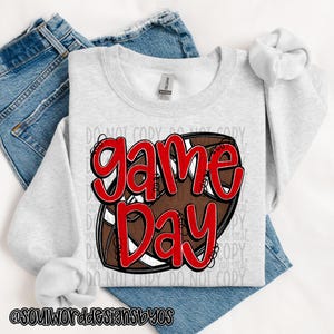Game Day Hand Drawn Football Red Sublimation Design, Sports Sublimation, PNG, Original Design