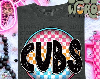 Cubs Checker Circle Mascot Name Sublimation Design, Sports Sublimation, PNG, Original Design