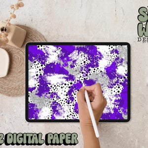 Carta digitale con pennellate di dalmata viola/argento glitterata, carta digitale 12"x12" per sublimazione, PNG, design originale