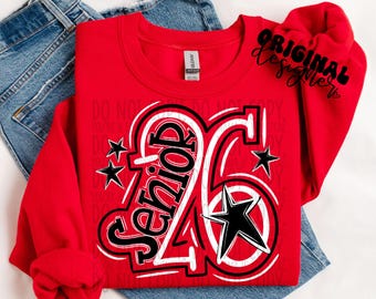 Senior 2026 Doodle Black & White Sublimation Design, School Spirit/ Back To School Design for Sublimation, PNG, Original Design