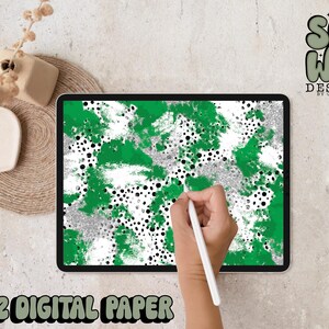 Kelly Green/Silver Glitter Dalmatian Mashup Brushstroke Carta digitale, 12"x12" Carta digitale per sublimazione, PNG, Design originale