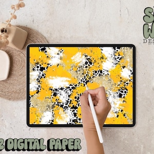 Carta digitale Athletic Gold/Gold Glitter Spots Mashup Brushstroke, carta digitale 12"x12" per sublimazione, PNG, design originale