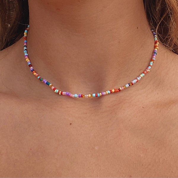 Multicolored Seed Bead  Necklace