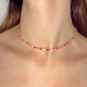 Pink and Gold Preppy Seed Bead Necklace