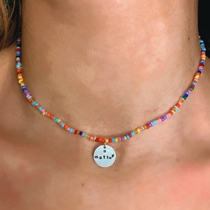 Seed Bead Necklace with “u matter” Pendent